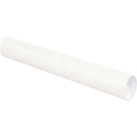 THE PACKAGING WHOLESALERS Mailing Tubes With Caps, 3" Dia. x 6"L, 0.06" Thick, White, 24/Pack P3006W